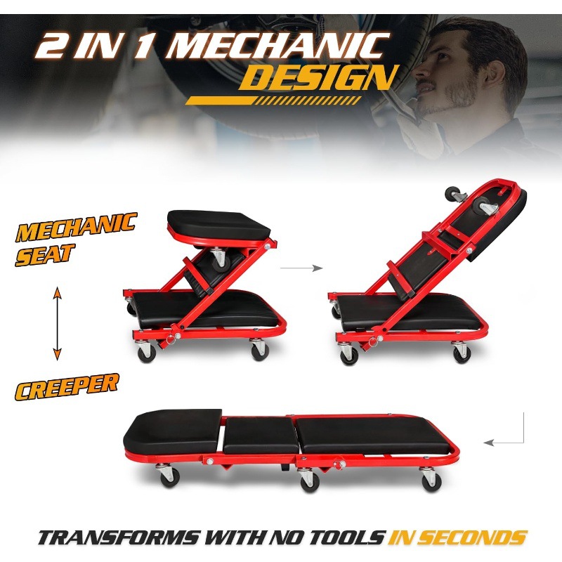 Red reclining dual-purpose fol - Garage Creeper Roller 评论和价格
